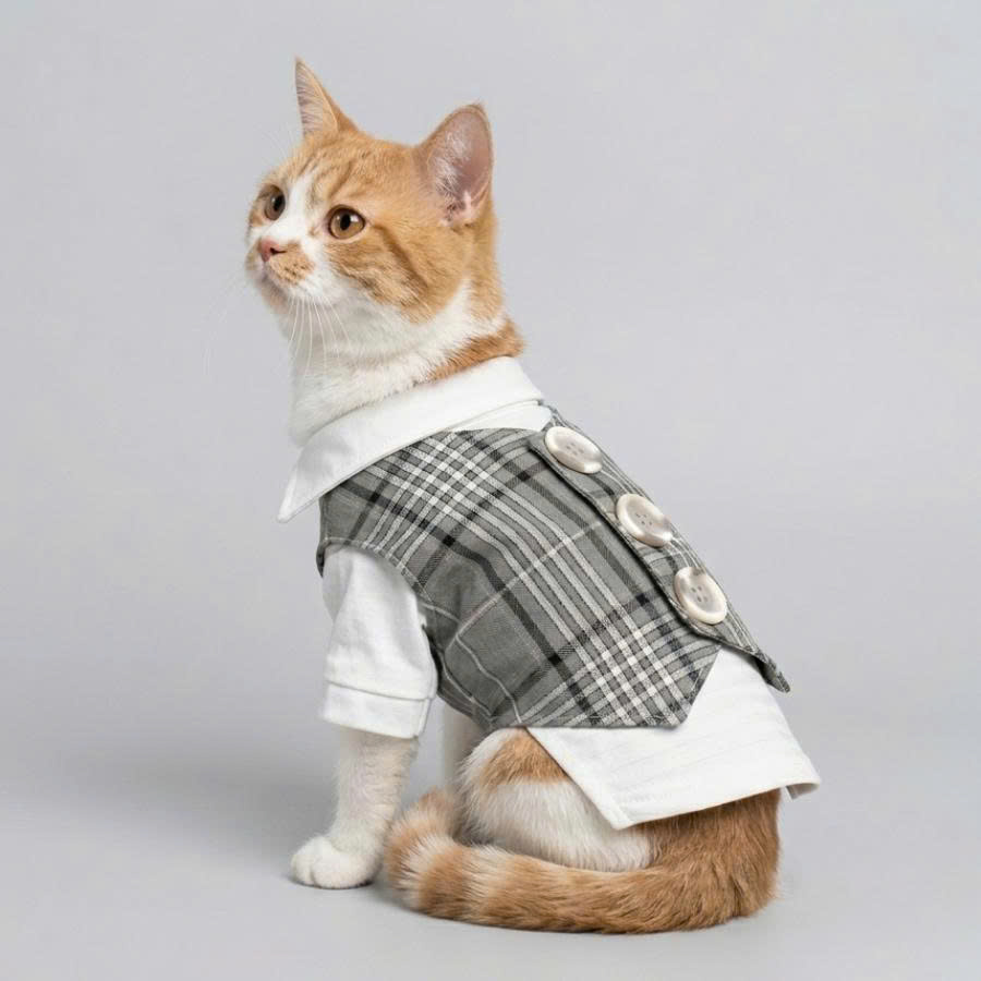 Cat in a tailored plaid vest — Viepex pet apparel