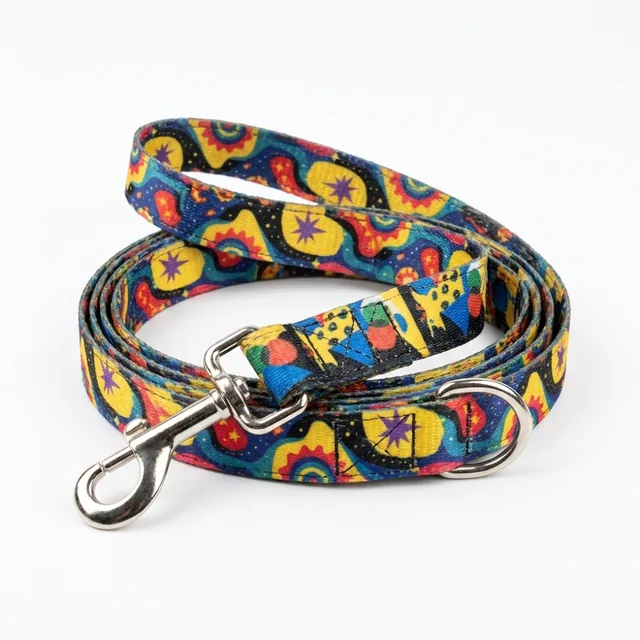 Blue beach-critters printed webbing dog lead